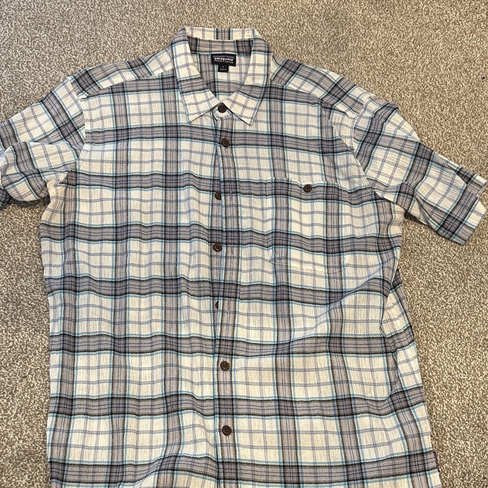 Patagonia Weatherproof Men's Gray and Blue Plaid Shirt